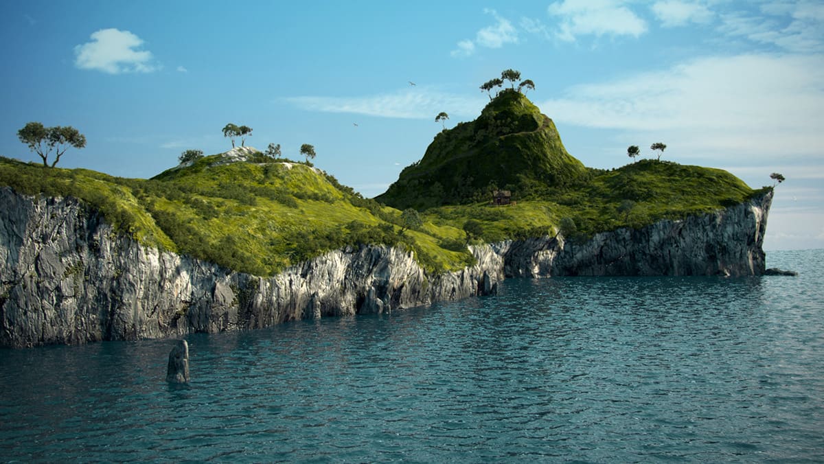 Models and scenes created for movie "Gustavo nuotykiai". Island 3D